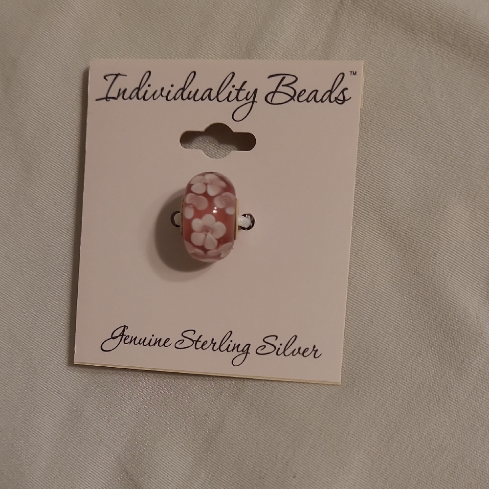 Pink Floral Sterling Silver Charm